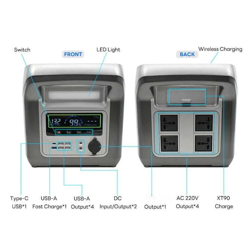 1000W Portable Power Station 220V AC Output, Large Capacity 1000Wh, for Live Streaming Camping Vending Emergency