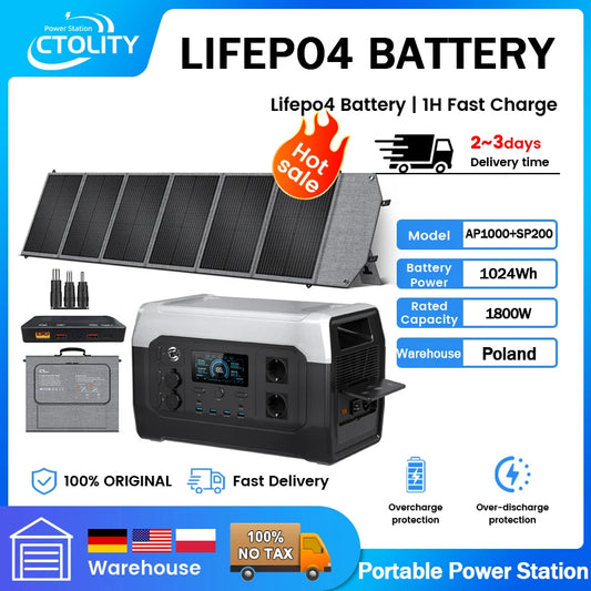 1800w Portable Power Station with 200w Solar Panel 220V Pure Sinve Wave Lifepo4 Battery UPS Function портативная электростанция